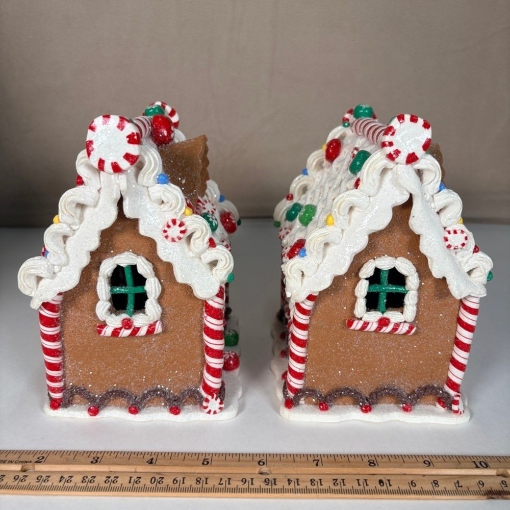 Set of 2 6" Claydough Gingerbread Houses Christmas Village Holiday Decor - Picture 4 of 7